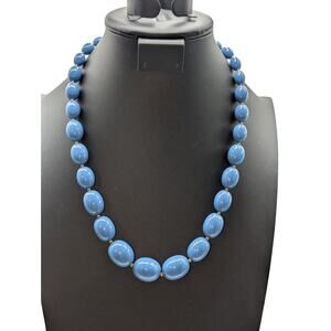 Vintage Graduated Blue Acrylic Gold Bead Screw Clasp 24" Necklace